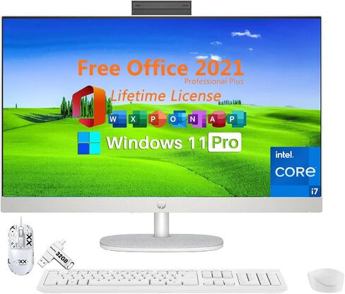 HP All-in-One Desktop Computer 27 inch, Intel 13th Gen Core i7-1355U, 64 GB RAM, 4 TB SSD, FHD, Intel Iris Xe Graphics, Wireless KB, MS Office Pro 2024 Lifetime License & Win 11 Pro & Patented Mouse in Saudi Arabia