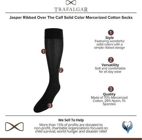 Trafalgar Men's Jasper Ribbed Over The Calf Solid Color Mercerized Cotton Socks in Kuwait