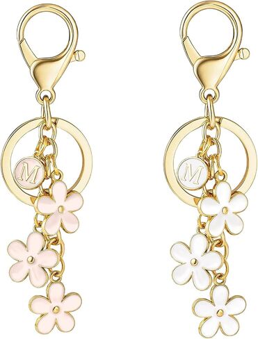 Pink Keychain+White Keychain-Flower Charms Initial Letter Keychains Keyring for Women Bag Backpack in Saudi Arabia