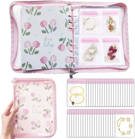 Jewelry Storage Book Transparent Earring Bracelet Rings Necklace Pouch Organizer Zipper Bag with pockets (black) in Saudi Arabia