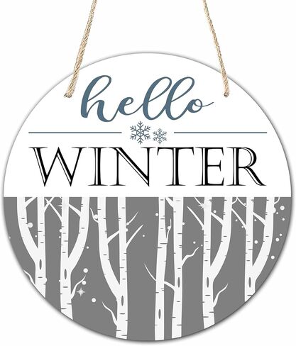 10" Welcome Wooden Sign with Rope - Hello Winter Round Hanging Wooden Plaque - Outdoor Front Door Wall Farmhouse Decoration for Home - Modern Artistic Housewarming Gift (Tree) - A19 in Kuwait