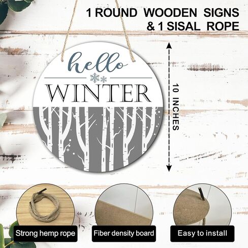 10" Welcome Wooden Sign with Rope - Hello Winter Round Hanging Wooden Plaque - Outdoor Front Door Wall Farmhouse Decoration for Home - Modern Artistic Housewarming Gift (Tree) - A19 in Kuwait