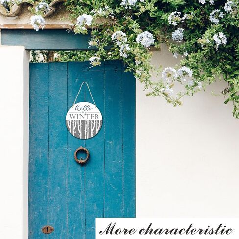 10" Welcome Wooden Sign with Rope - Hello Winter Round Hanging Wooden Plaque - Outdoor Front Door Wall Farmhouse Decoration for Home - Modern Artistic Housewarming Gift (Tree) - A19 in Kuwait