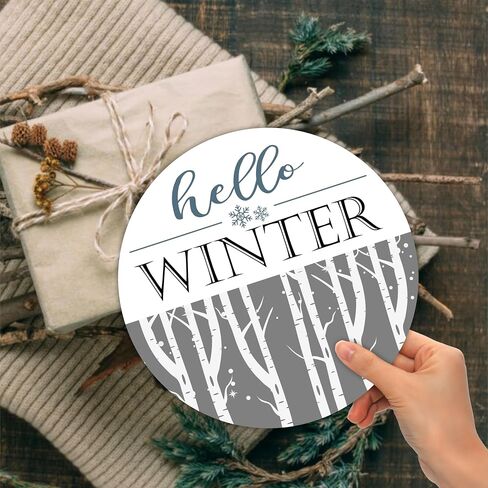 10" Welcome Wooden Sign with Rope - Hello Winter Round Hanging Wooden Plaque - Outdoor Front Door Wall Farmhouse Decoration for Home - Modern Artistic Housewarming Gift (Tree) - A19 in Kuwait