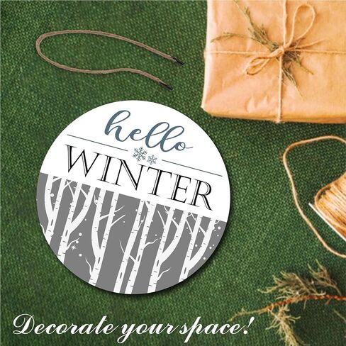 10" Welcome Wooden Sign with Rope - Hello Winter Round Hanging Wooden Plaque - Outdoor Front Door Wall Farmhouse Decoration for Home - Modern Artistic Housewarming Gift (Tree) - A19 in Kuwait