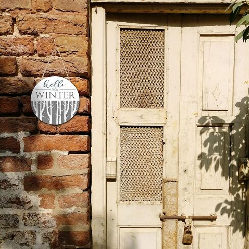 10" Welcome Wooden Sign with Rope - Hello Winter Round Hanging Wooden Plaque - Outdoor Front Door Wall Farmhouse Decoration for Home - Modern Artistic Housewarming Gift (Tree) - A19 in Kuwait
