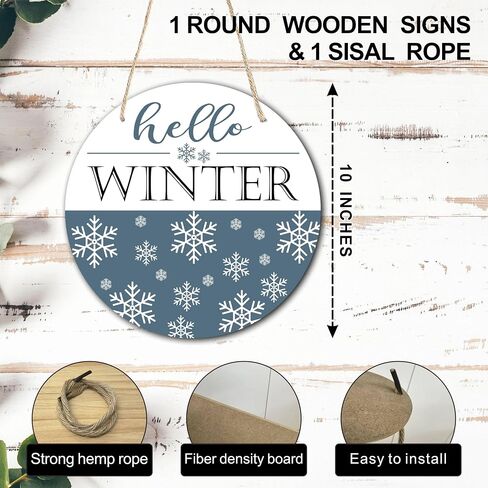 10" Welcome Wooden Sign with Rope - Hello Winter Round Hanging Wooden Plaque - Outdoor Front Door Wall Farmhouse Decoration for Home - Modern Artistic Housewarming Gift (Tree) - A19 in Kuwait
