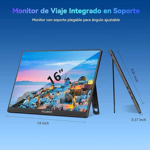 16" 1200P 120Hz Portable Monitor, 100% sRGB Portable Gaming Monitor with Built-in Stand, HDR and Freensync, External USB C Monitor for Laptop, PC, Phone, Switch, Xbox and PS5(Blue) in Saudi Arabia