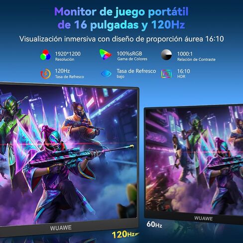 16" 1200P 120Hz Portable Monitor, 100% sRGB Portable Gaming Monitor with Built-in Stand, HDR and Freensync, External USB C Monitor for Laptop, PC, Phone, Switch, Xbox and PS5(Blue) in Saudi Arabia