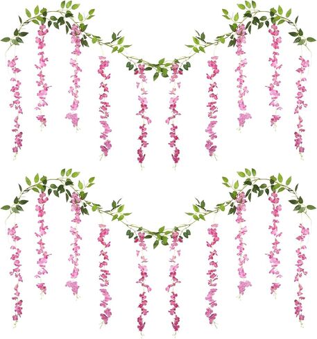 2 Pcs Artificial Flowers Garland Flower Garland Decorations Wisteria Garland Purple Flower Wisteria Hanging Artificial Flowers Flower Wall Wedding Arch Decoration Hanging Flowers in Kuwait