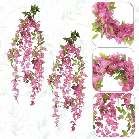 2 Pcs Artificial Flowers Garland Flower Garland Decorations Wisteria Garland Purple Flower Wisteria Hanging Artificial Flowers Flower Wall Wedding Arch Decoration Hanging Flowers in Kuwait