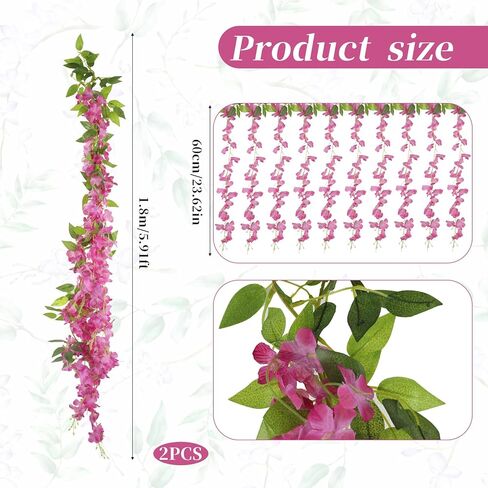 2 Pcs Artificial Flowers Garland Flower Garland Decorations Wisteria Garland Purple Flower Wisteria Hanging Artificial Flowers Flower Wall Wedding Arch Decoration Hanging Flowers in Kuwait
