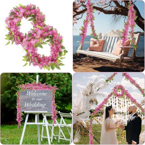 2 Pcs Artificial Flowers Garland Flower Garland Decorations Wisteria Garland Purple Flower Wisteria Hanging Artificial Flowers Flower Wall Wedding Arch Decoration Hanging Flowers in Kuwait