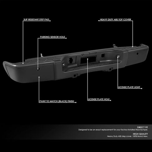 DNA MOTORING STEPBUM-10038 Rear Step Bumper w/Parking Sensor Holes Compatible with 07-13 Silverado 1500 / Sierra 1500, Chrome/Black in Saudi Arabia