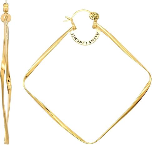 Simone I. Smith - Square Biz Hoops 18K Yellow Gold over Sterling Silver Diamond Shaped Hoop Earrings Size: Large: 80mm in Saudi Arabia