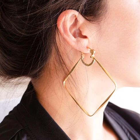 Simone I. Smith - Square Biz Hoops 18K Yellow Gold over Sterling Silver Diamond Shaped Hoop Earrings Size: Large: 80mm in Saudi Arabia