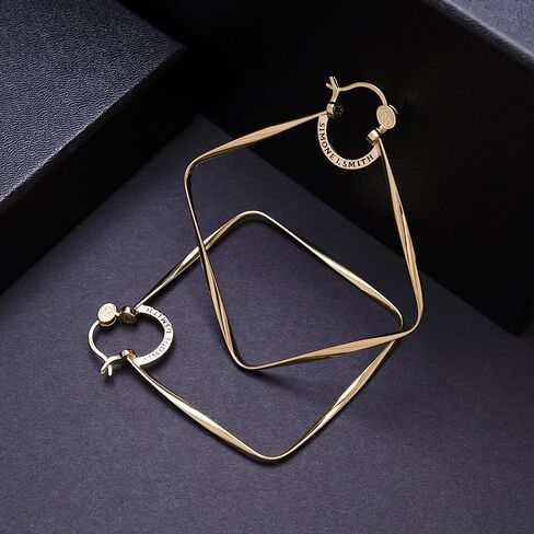 Simone I. Smith - Square Biz Hoops 18K Yellow Gold over Sterling Silver Diamond Shaped Hoop Earrings Size: Large: 80mm in Saudi Arabia