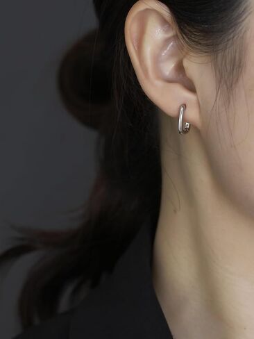 【2023 New Design】925 Sterling Silver Oval Hoop Huggie Earrings For Women, Small Silver Hoop Earrings for Sensitive Ears, Square Hoop Earrings for girlfriend Gifts (Gold) in Saudi Arabia