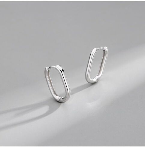 【2023 New Design】925 Sterling Silver Oval Hoop Huggie Earrings For Women, Small Silver Hoop Earrings for Sensitive Ears, Square Hoop Earrings for girlfriend Gifts (Gold) in Saudi Arabia