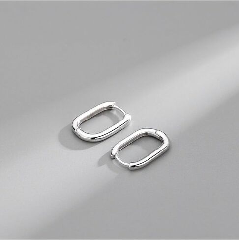 【2023 New Design】925 Sterling Silver Oval Hoop Huggie Earrings For Women, Small Silver Hoop Earrings for Sensitive Ears, Square Hoop Earrings for girlfriend Gifts (Gold) in Saudi Arabia