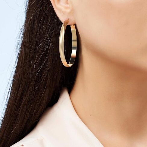 Flat Big Gold Hoop Earrings for Women 14K Real Gold Plated 925 Sterling Silver Post Hypoallergenic 5mm Wide Large Hoop Earrings for Women in Kuwait