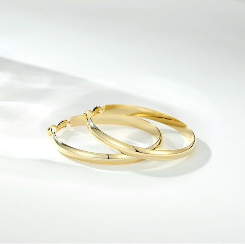 Flat Big Gold Hoop Earrings for Women 14K Real Gold Plated 925 Sterling Silver Post Hypoallergenic 5mm Wide Large Hoop Earrings for Women in Kuwait