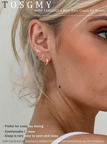 Gold Earrings for Women Trendy 3Pairs Gold Hoop Earrings 14K Gold Plated Huggie Hoop 925 Sterling Silver Post Earrings for Women Dainty Gold Dangle Chunky Small Hoop Stud Earrings Cartilage Earring Stacks Gold Jewelry for Women Gifts in Saudi Arabia
