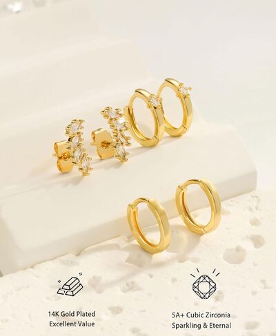 Gold Earrings for Women Trendy 3Pairs Gold Hoop Earrings 14K Gold Plated Huggie Hoop 925 Sterling Silver Post Earrings for Women Dainty Gold Dangle Chunky Small Hoop Stud Earrings Cartilage Earring Stacks Gold Jewelry for Women Gifts in Saudi Arabia
