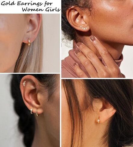 Gold Earrings for Women Trendy 3Pairs Gold Hoop Earrings 14K Gold Plated Huggie Hoop 925 Sterling Silver Post Earrings for Women Dainty Gold Dangle Chunky Small Hoop Stud Earrings Cartilage Earring Stacks Gold Jewelry for Women Gifts in Saudi Arabia