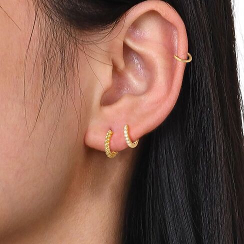 Gold Earrings for Women Trendy 3Pairs Gold Hoop Earrings 14K Gold Plated Huggie Hoop 925 Sterling Silver Post Earrings for Women Dainty Gold Dangle Chunky Small Hoop Stud Earrings Cartilage Earring Stacks Gold Jewelry for Women Gifts in Saudi Arabia
