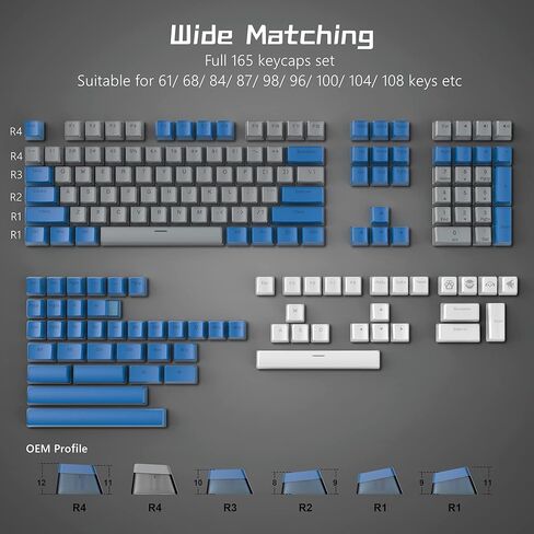 Womier Pudding Keycaps - PBT Shine Through Keycaps, 165 Keys Keycaps Set, Custom Keycaps for 61/68/84/87/82/100 Cherry Gateron MX Switches Mechanical Keyboard, Black in Saudi Arabia