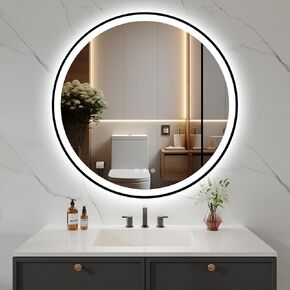 LOVESPEJO 36" Round Black LED Mirror for Bathroom with Front and Backlit, Anti-Fog Bathroom Mirror with Lights, Stepless Dimmable, 3 Color LED Bathroom Mirror, UL Listed, IP54 Waterproof