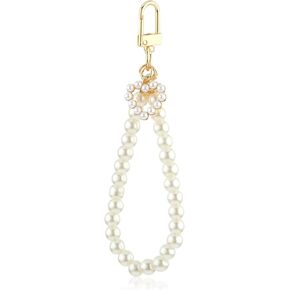 Bremorou Pearl Keychain Wristlet Women's Imitation Pearl Chain Cute Golden Car Key Chain Backpack Key Pendant Accessories Key Ring Charm Gifts Love Heart Car Keychain Girly Key Chains For Car Keys