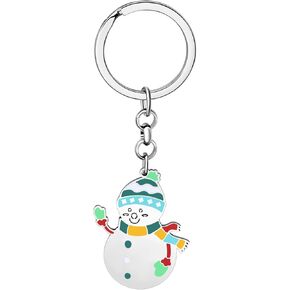 NEWEI Christmas Tree Snowflake Keychain Stainless Steel Snowman Candy House Decorations Keyring For Women Girl Car Key Charms (Christmas Snowman Blue)