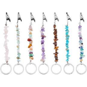 DICOSMETIC 7Pcs Gemstone Card Clip Keychain Natural Stone Debit Bank Card Grabber Clip 150mm/5.1" Long Card Puller for Long Nails