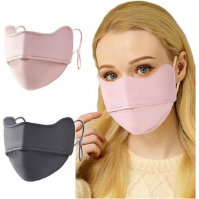 2Pcs Winter Face Mask, Warm Windproof Face Cover, Balaclava Sun Protection Wind Protection for Winter Outdoor Sports Breathable, Reusable (Pink+Gray)