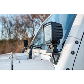 Rough Country Lower Windshield Light Brackets for 07-18 Jeep Wrangler JK - 6004, Black