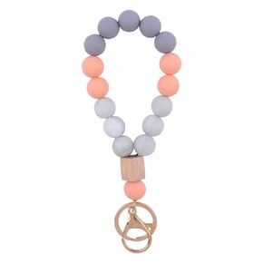 Sither Silicone Keychain Ring for Women Cute Keyring Bracelet Beaded Bangle Key Chain Car Keychain Holder for Mom Gift(gray)
