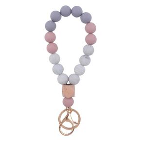 Sither Silicone Keychain Ring for Women Cute Keyring Bracelet Beaded Bangle Key Chain Car Keychain Holder for Mom Gift(gray)