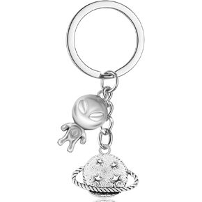 PLwelth Alien Keychain for Women Men Planet Keychain Cool Keyring Charms Accessories for Car Keys Backpack Handbag Wallet Funny Outer Space Themed Jewelry Gifts for UFO Fans Birthday Stocking Stuffers
