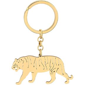 Stainless Steel Tiger Keychains 18K Gold Silver Plated Wild Animals Car Key Ring Charms for Women Girls
