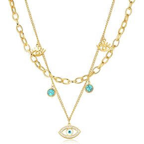 DAILY VIBES Gold Layered Necklaces for Women Dainty Evil Eye Butterfly Tree of Life Turquoise Pendant Necklace 14k Gold Plated Adjustable Paperclip Stainless Steel Chain Necklace for Women