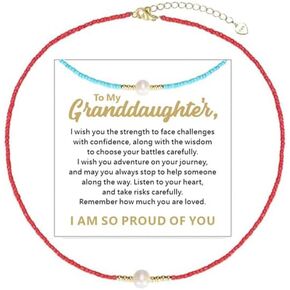 To My Granddaughter Necklace, I Am So Proud Of You Freshwater Pearl Necklace, Bohemian Choker Handmade Pearl Beaded Pendant Necklace Tiny Dainty Minimalist Jewelry Gifts for Women Teen Girls in Kuwait