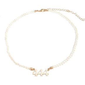 COLORFUL BLING Pearl Beads Angel Number Adjustable Chain Link Necklace 111 222 333 444 555 666 777 888 999 Necklace Old English Necklace Gold Number Necklace Jewelry Numerology Gold Plated in Saudi Arabia