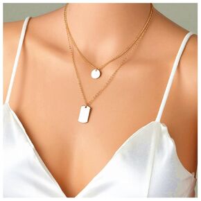 Bohemian Layered Square Pendant Necklace Choker Gold Coin Choker Necklace Vintage Rectangle Necklace Chain Geometric Disc Necklace Jewelry for Women and Girls Gifts