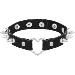 Black Heart O-ring Letter Choker Necklace For Women, Punk Handmade PU Leather Leash Collar For Women, Adjustable Gothic Jewelry, Choker Necklace for Women, Black Choker