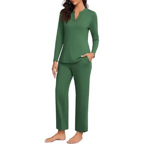 JUEYUN Women's Pajama Sets Long Sleeve 2 Piece Lounge Sleepwear V-neck Fall Ladies Cute Pjs Sets with Pockets 2024