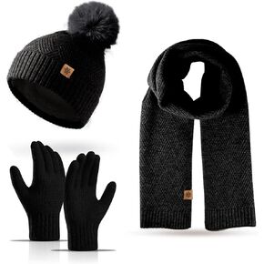 Winter Beanie Hat Scarf Gloves for Women - 3 Peices Warm Fleece Lined Knit Set for Gifts