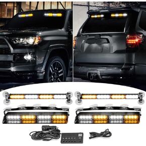 Wsays inch Front & Rear Windshield LED Strobe Lights Compatible with Construction Snow Plow Vehicles Tow Trucks- Amber White 2x14 inch,2x17