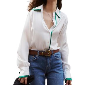 COLD POSH Silk Shirts for Women Button Down Top Womens 100% Pure Silk Casual Blouses Long Sleeve Lapel Collared Smooth Blouse